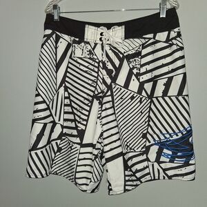 Tony Hawk Black & White Graphic Swim Board Shorts with Blue Accent